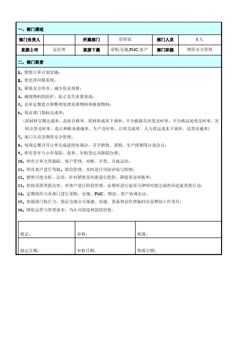 资材部部门职责