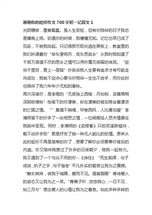 谢谢你的陪伴作文700字初一记叙文