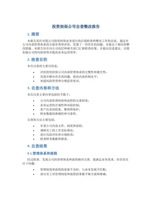 投资担保公司自查整改报告