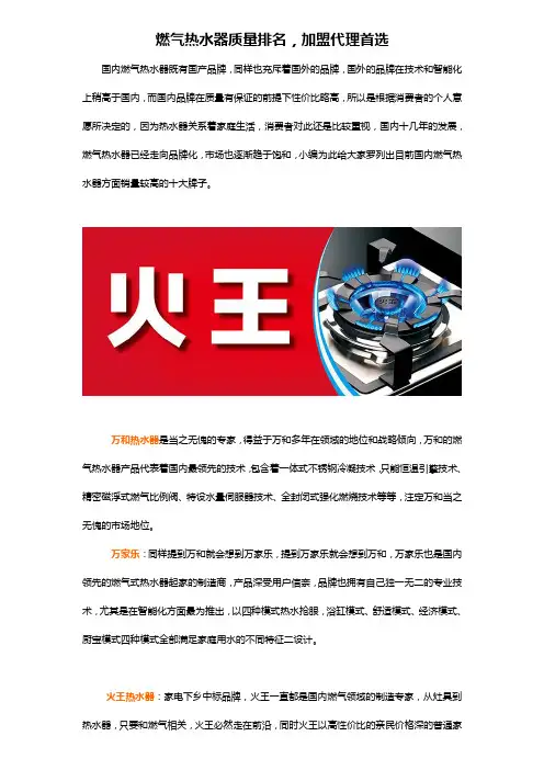 燃气热水器质量排名,加盟代理首选