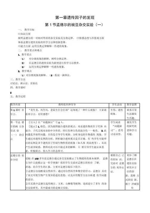 第一章遗传因子的发现第1节孟德尔的豌豆杂交实验(一).doc