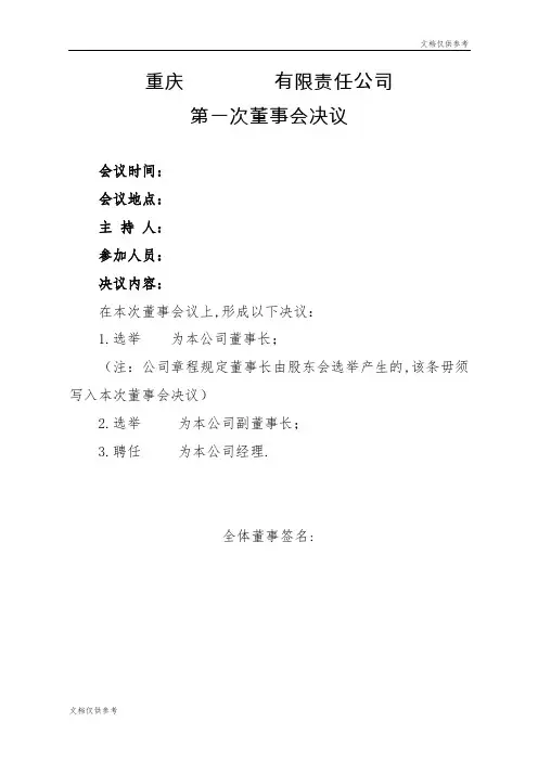 第一次董事会决议参考样本