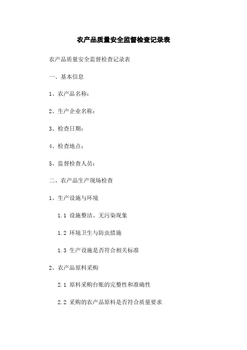 农产品质量安全监督检查记录表