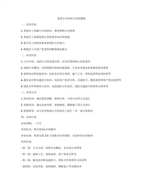 装修公司培训计划表模板