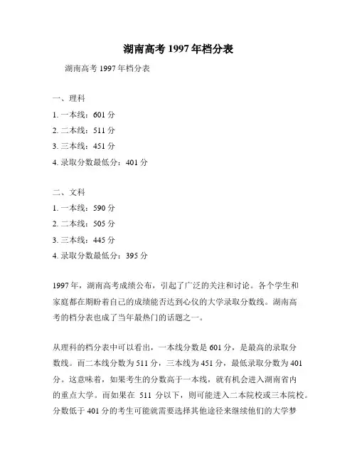 湖南高考1997年档分表