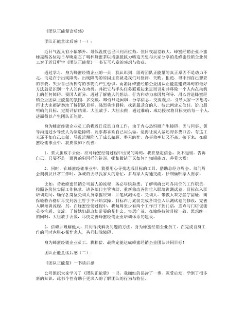 团队正能量读后感5篇精选优秀文章