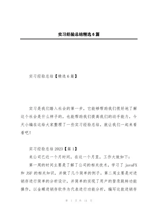 实习经验总结精选6篇