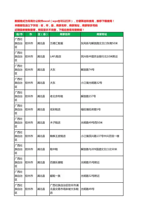 2020新版广西壮族自治区钦州市浦北县鞋工商企业公司商家名录名单黄页联系电话号码地址大全36家