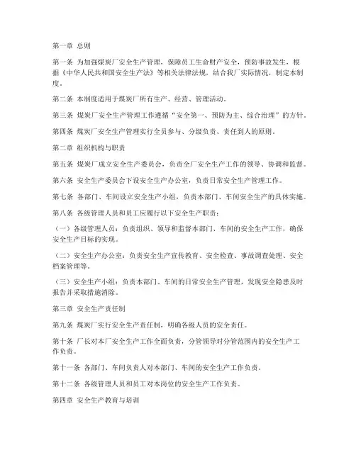 煤炭厂安全生产管理制度