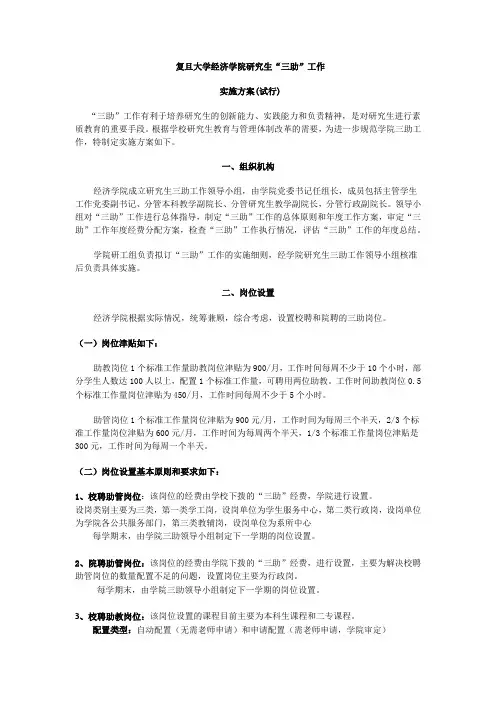复旦大学经济学院研究生三助工作
