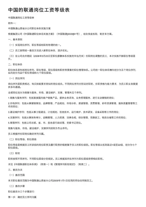 中国的联通岗位工资等级表