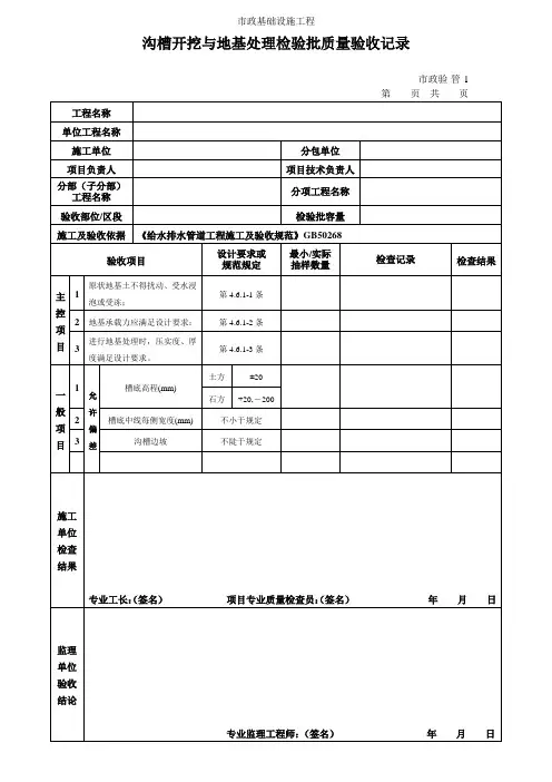 沟槽开挖与地基处理检验批质量验收记录