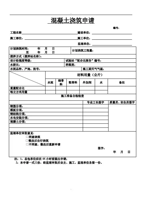 混凝土浇筑令格式