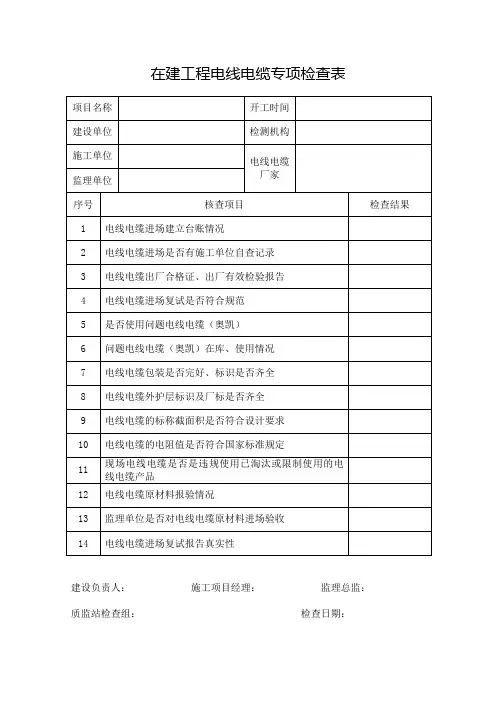 在建工程电线电缆专项检查表