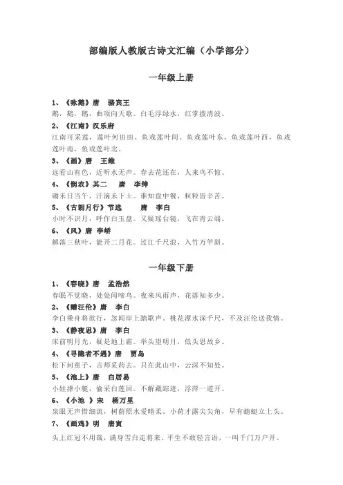 (完整版)部编版小学古诗词汇总(一——六年级)