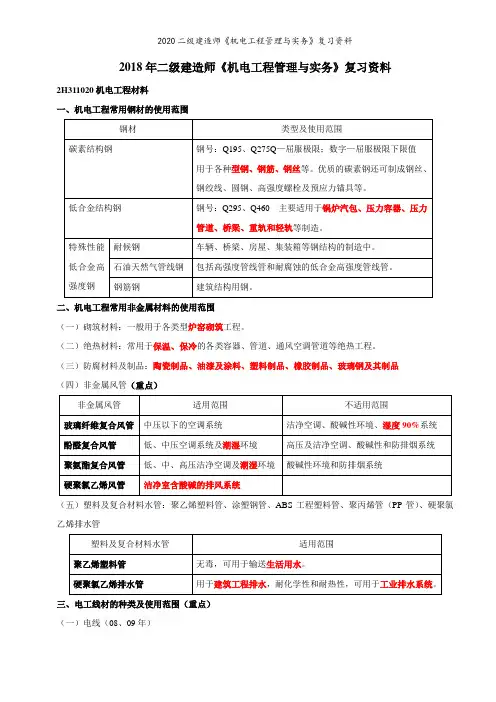 2020二级建造师《机电工程管理与实务》复习资料
