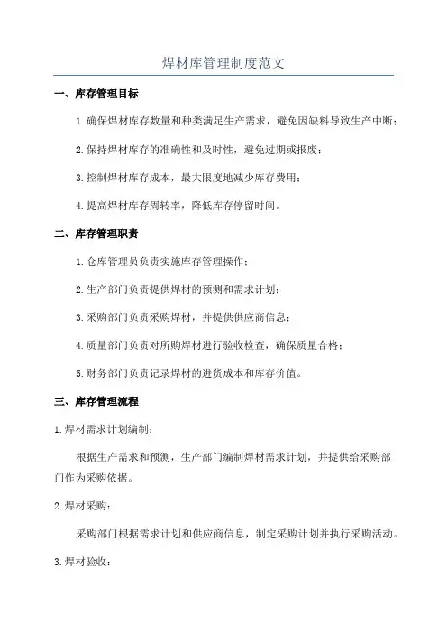 焊材库管理制度范文