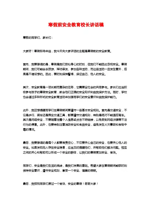 寒假前安全教育校长讲话稿