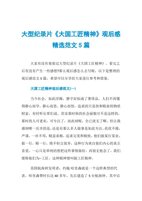 大型纪录片《大国工匠精神》观后感精选范文5篇