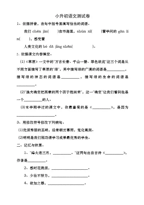 小升初语文分班考试试卷及答案