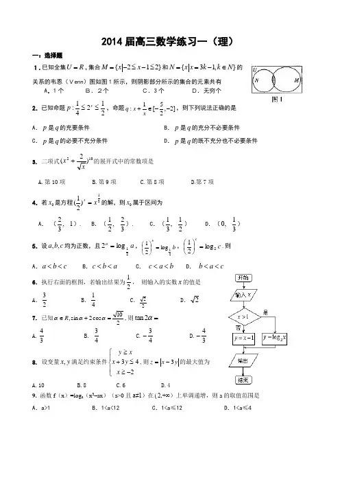 2014届高三数学综合练习(一)