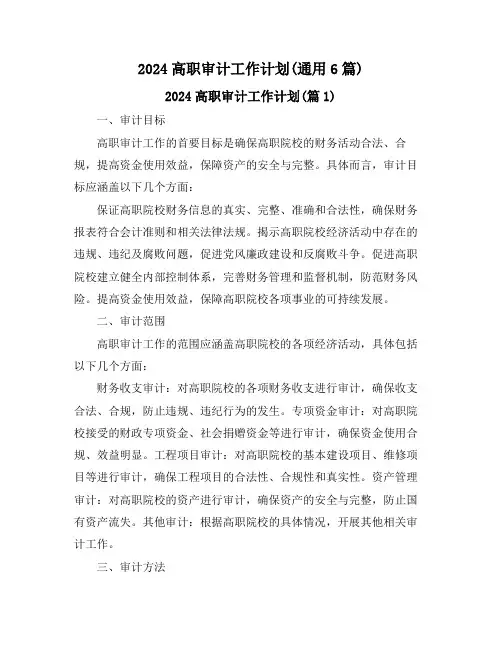 2024高职审计工作计划(通用6篇)