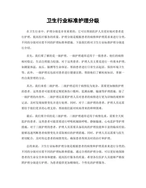 卫生行业标准护理分级