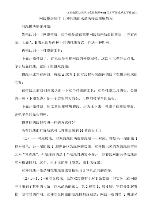 网线模块制作几种网线的水晶头接法图解教程