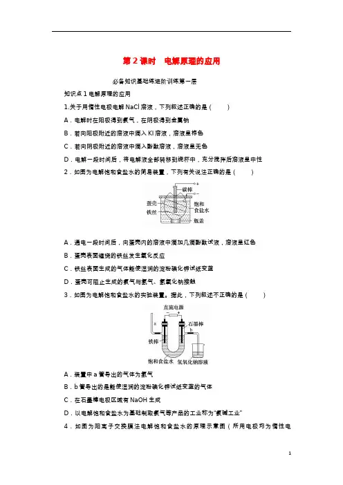 2023版新教材高中化学第3节电能转化为化学能_电解第2课时电解原理的应用课时作业鲁科版选择性必修1