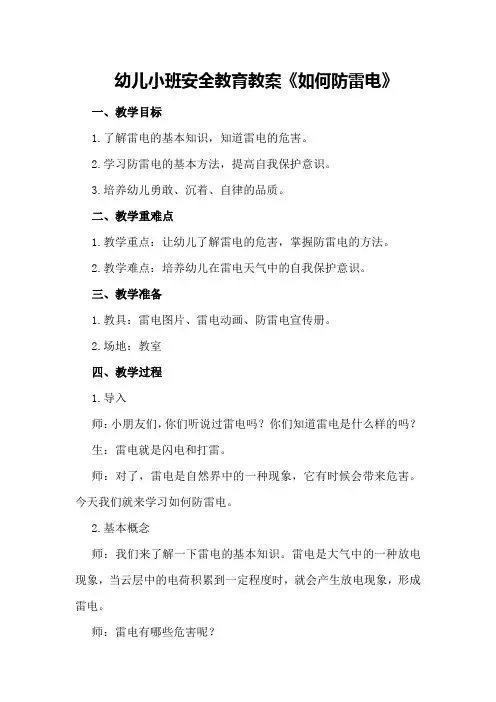 幼儿小班安全教育教案《如何防雷电》
