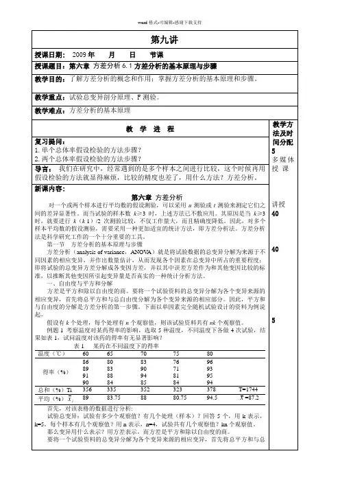 09第9讲第六章-方差分析第一节-方差分析的基本原理与步骤