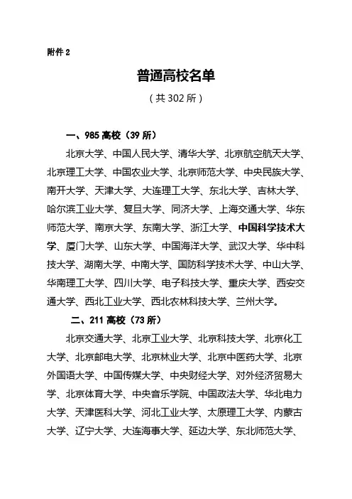 普通高校名单