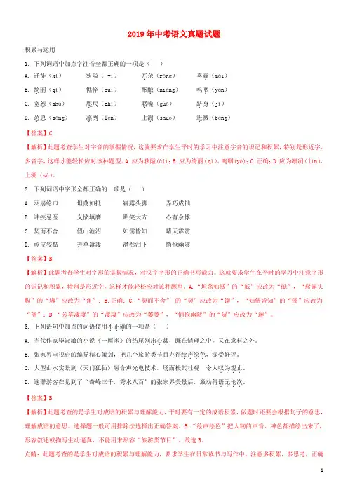 2020年中考语文真题试题(含解析)