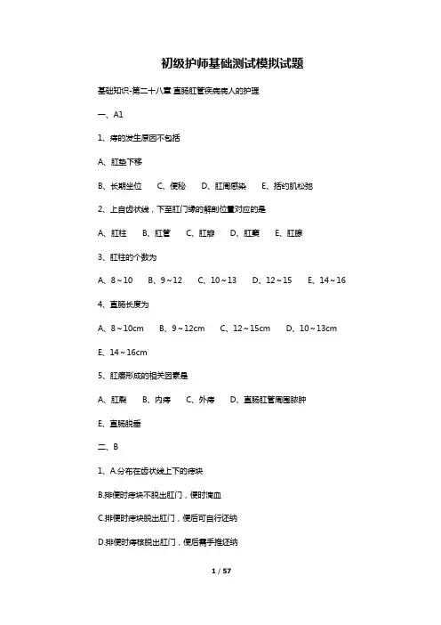 2019初级护师基础测试模拟试题练习题10套附答案