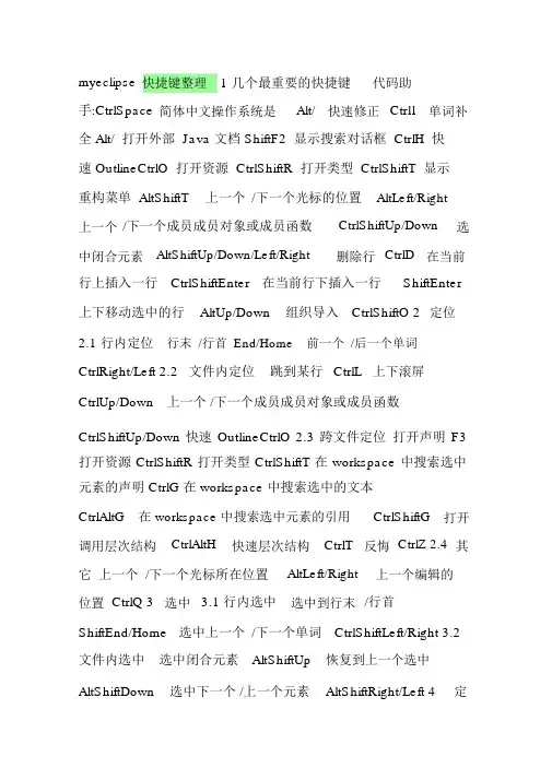 myeclipse快捷键整理