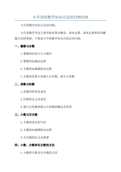 小升初的数学知识点总结归纳归纳