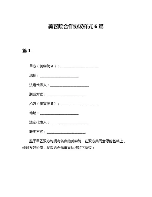 美容院合作协议样式6篇