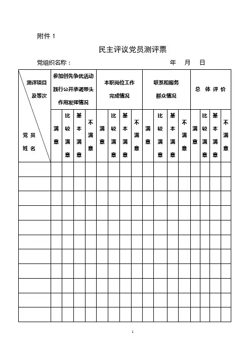 民主评议党员测评表
