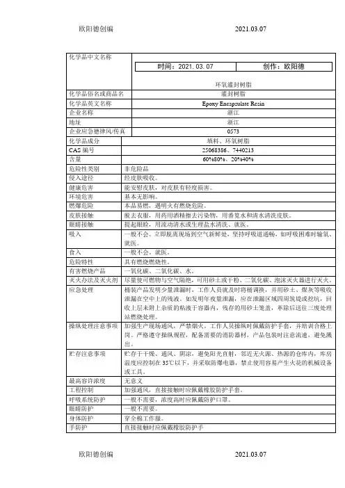 环氧树脂MSDS之欧阳德创编