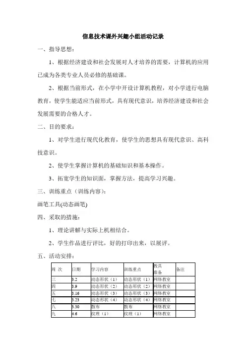 信息技术课外兴趣小组活动记录
