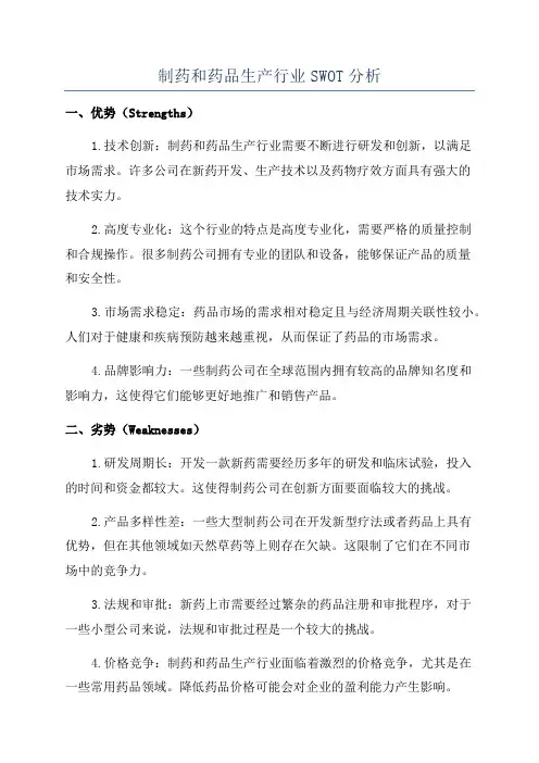 制药和药品生产行业SWOT分析
