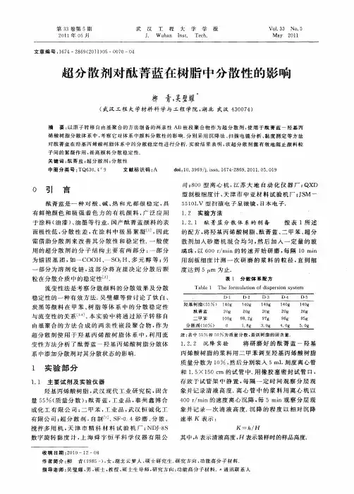 超分散剂对酞菁蓝在树脂中分散性的影响
