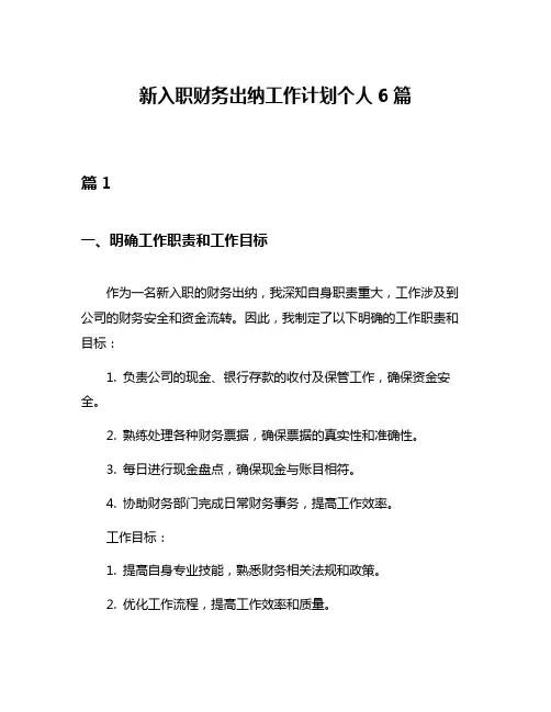 新入职财务出纳工作计划个人6篇