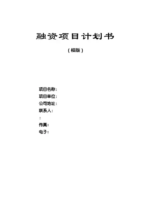 融资项目计划书(详细版)