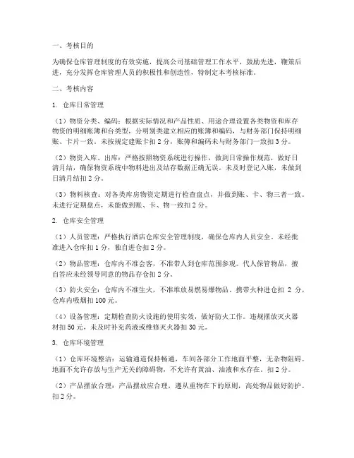 仓库管理制度考核标准