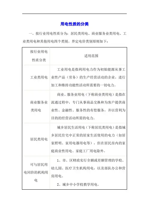 用电性质的分类