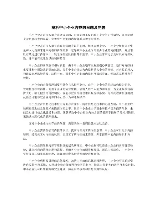 浅析中小企业内控的问题及完善