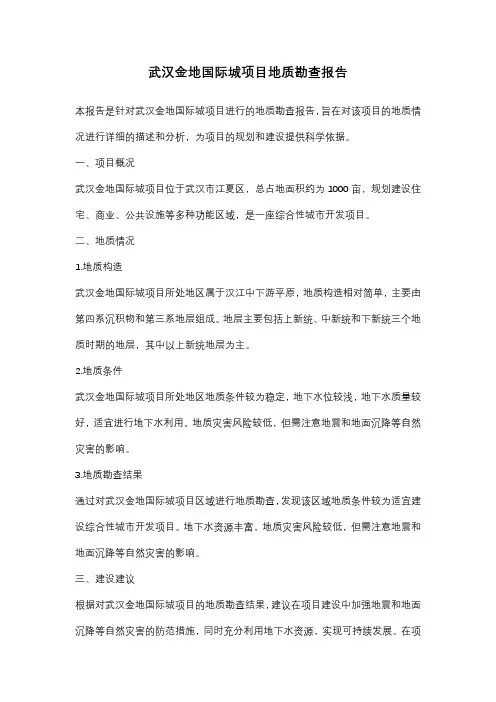 武汉金地国际城项目地质勘查报告