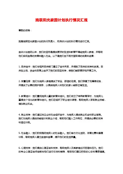 残联阳光家园计划执行情况汇报