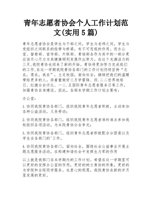青年志愿者协会个人工作计划范文(实用5篇)